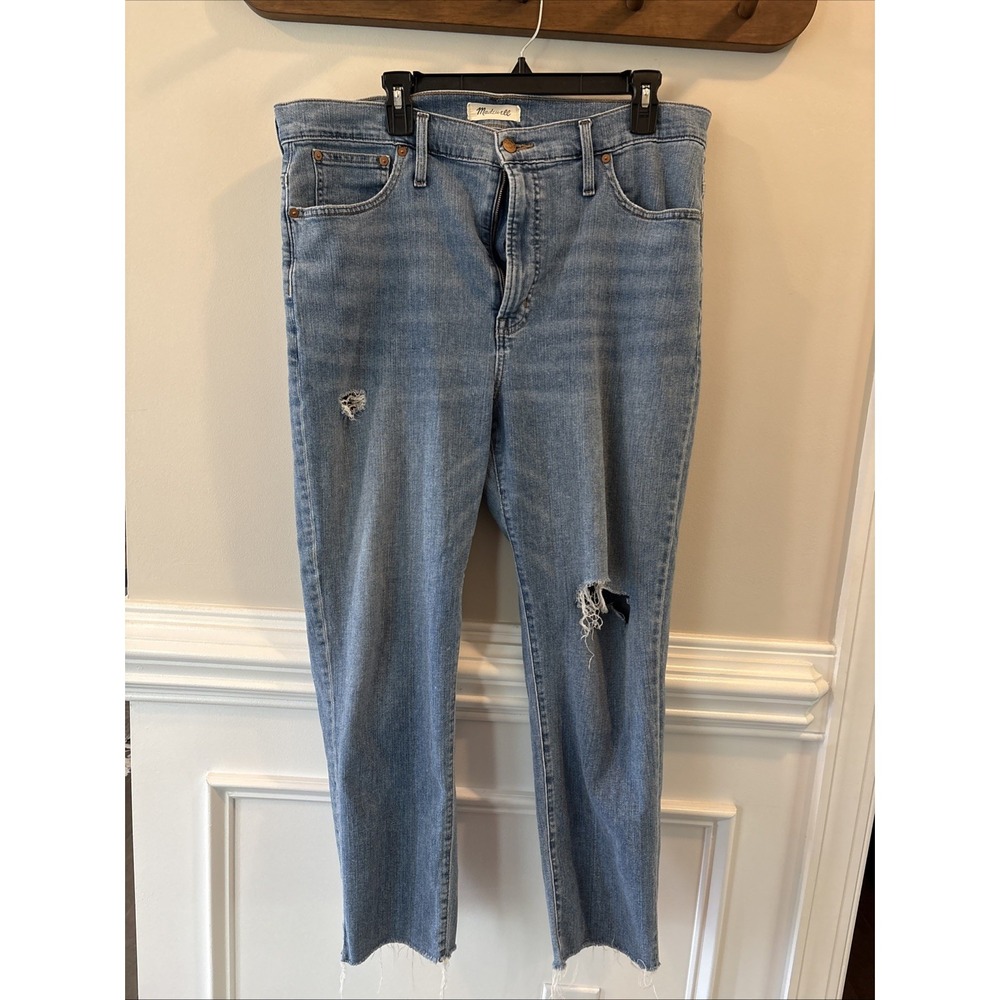 Madewell The Perfect Vintage Crop Jeans Womens 33 Blue High Rise Raw Hem Denim